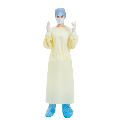 Hospital Medical Disposable Isolation Gown Yellow PP PE 48gsm